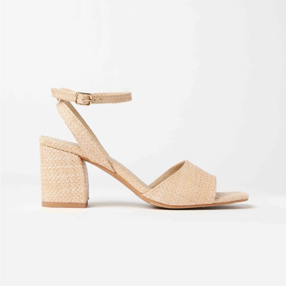 NWOT Seychelles Anthropologie Raffia Blush Tan Block Heel Sandal Size 8.5 - Picture 3 of 12